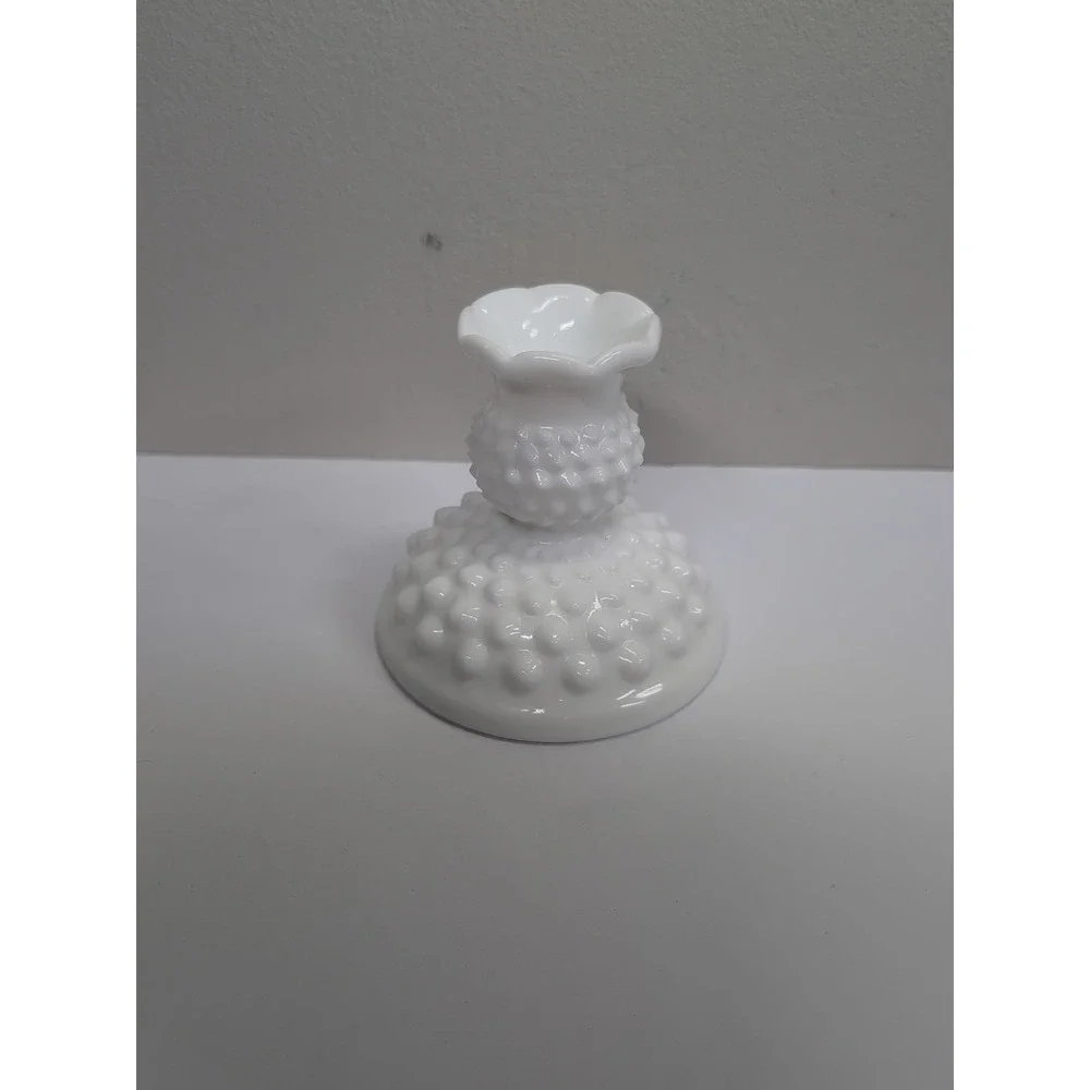 Fenton Vintage White Milk Glass Hobnail Candle Holder 3.5